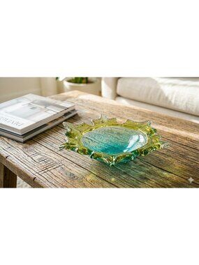 60s VTG Murano Style Handblown Glass Bowl Spiked Edges Bubble Design Sunburst